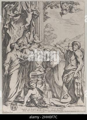 La Vierge Enthronée avec trois saints 1668 Giuseppe Maria Mitelli Italien.La Vierge Enthroné avec trois saints.Giuseppe Maria Mitelli (italien, Bologne (?)1634–1718 Bologne).1668. Décapage.Imprime Banque D'Images