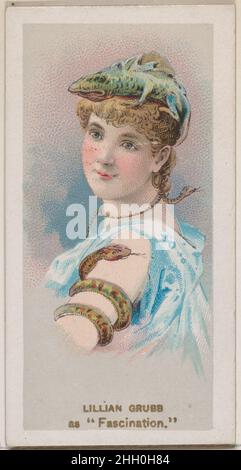 Lillian Grubb comme « fascination », de la série Fancy Dress ball costumes (N73) pour les cigarettes de marque Duke 1889 émises par W. Duke, Sons & Co. American Trade Cards de la série « Fancy Dress ball costumes » (N73),Émis en 50 cartes en 1889 pour promouvoir les cigarettes de marque W. Duke Sons & Co..Lillian Grubb comme « fascination », de la série Fancy Dress ball costumes (N73) pour les cigarettes de marque Duke.1889. Lithographie couleur commerciale.Publié par W. Duke, Sons & Co. (New York et Durham, N.C.) Banque D'Images