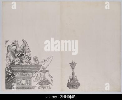 Les ornements en haut du portail droit, de l'Arche d'honneur, preuve, en date de 1515, imprimé 1517-18 1515 Albrecht Dürer le griffon est par Albrecht Dürer; le brazier est par Hans Springinklee; et la couronne est par Albrecht Altdorfer.Les ornements sur le portail droit, de l'Arche d'honneur, preuve, en date de 1515, imprimé 1517-18.Albrecht Dürer (allemand, Nuremberg 1471–1528 Nuremberg).1515. Coupe de bois.Imprime Banque D'Images