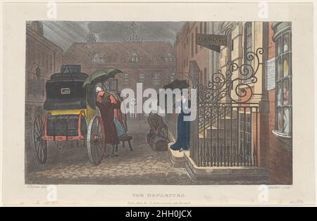 Le départ, de 'Poetical Sketches of Scarborough' 1813 Thomas Rowlandson vingt et une plaques gravées par Thomas Rowlandson après James Green.L'aquatint a été ajouté par John Bluck et Joseph Stadler.Les croquis de Green ont été faits comme souvenirs et non destinés à la publication, mais ont finalement été publiés en raison de la demande populaire.Le départ, de 'Poetical Sketches of Scarborough'.'Esquisses poétiques de Scarborough'.Thomas Rowlandson (britannique, Londres 1757–1827 Londres).1813. Gravure et aquatint de couleur main.Rudolph Ackermann, Londres (actif 1794–1829).Imprime Banque D'Images