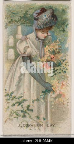 Decoration Day, États-Unis, de la série des fêtes (N80) pour les cigarettes de marque Duke 1890 émises par W. Duke, Sons & Co. American Trade Cards de la série « Holidays » (N88), émises dans un jeu de 50 cartes en 1890 pour promouvoir les cigarettes de marque W. Duke Sons & Co.La série présente des citoyens de différents pays dans une robe traditionnelle célébrant les fêtes locales.Chaque fiche verso contient le titre de la série, une description des fêtes et de leur histoire, ainsi qu'une publicité pour W. Duke, Sons & Co. Les producteurs de tabac Goodwin & Co. Ont également publié cette série avec des publicités pour Old Banque D'Images