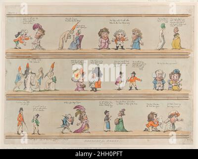 Borders for Rooms, plaque 4 1 avril 1799 Thomas Rowlandson trois bandes disposées horizontalement avec différentes scènes.Bordures pour les chambres, planche 4.Thomas Rowlandson (britannique, Londres 1757–1827 Londres).1 avril 1799.Gravure à la main.Rudolph Ackermann, Londres (actif 1794–1829).Imprime Banque D'Images