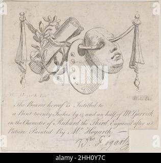 Billet d'abonnement pour 'Garrick dans le personnage de Richard III' 18th Century William Hogarth.Billet d'abonnement pour 'Garrick dans le personnage de Richard III'.William Hogarth (Britannique, Londres 1697–1764 Londres).18th siècle.Gravure Banque D'Images