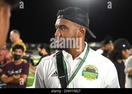 Honolulu, Hawaï, États-Unis.22nd janvier 2022.TUA TAGOVAILOA participe au Polynesian Bowl joué le 22 janvier 2022 au Kunuiakea Stadium, Honolulu, Hawaii.(Image de crédit : © Steven Erler/ZUMA Press Wire) Banque D'Images