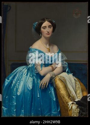 Joséphine-Éléonore-Marie-Pauline de Galard de Brassac de Béarn (1825–1860), princesse de Broglie 1851–53 Jean Auguste Dominique Ingres Jean-Auguste-Dominique Ingres, artiste français néo-classique par excellence, a peint ce chef-d'œuvre vers la fin de sa vie, alors que sa réputation de poritiste traitiste était établie pour des rats et des aristocrates éminents.Pauline de Broglie a siégé à la commission finale de l’artiste.Ingres capture la réserve timide de son sujet tout en éclairant par le broshwork sans couture la qualité matérielle de ses nombreux attributs fins: Son bleu riche Banque D'Images