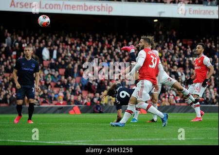 Dominic Calvert-Lewin, d'Everton, marque l'ouverture lors du match de la première ligue entre Arsenal et Everton au stade Emirates à Londres, Royaume-Uni - 16th février 2020 Banque D'Images