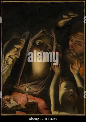 Sainte famille avec Sainte Anne début du 17th siècle artiste-peintre français de nombreuses caractéristiques de cette peinture magnifiquement préservée la rendent exceptionnelle : la géométrie lisse et réductive du visage de la Vierge, la paire de cerises bancales, la face réduite du Christ et les bras étirés.Il peut enregistrer une oeuvre perdue par le peintre et graveur Jacques Bellange (ca.1575–1616), un artiste encore mal compris qui a travaillé pour les Ducs de Lorraine dans le nord-est de la France, où Georges de la Tour (1593–1652) a également fait sa carrière.Compositions comprimées et le traitement inhabituel des thèmes traditionnels, comme FO Banque D'Images