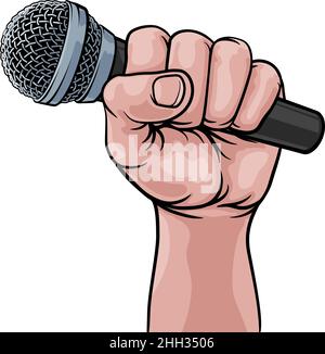 Microphone Dist main main Comic Book Pop Art dessin animé Illustration de Vecteur