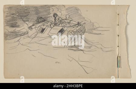 Bateau en détresse (esquisse pour « The Gulf Stream ») (recto); diagramme de plan d'étage; élévation d'une résidence domestique (verso) 1885 Winslow Homer dans ce petit mais puissant dessin, Homer a enregistré sa première inspiration pour sa peinture épique le Gulf Stream (06,1234).L'artiste a probablement été témoin de la scène périlleuse en naviguant entre Nassau, Bahamas et Santiago, Cuba, en février 1885.Cette esquisse rapide capture plusieurs éléments de composition importants qui apparaîtraient dans le tableau final : la direction et l'inclinaison spectaculaire du bateau sans mât, l'eau brute et la tempête menaçante à l'horizon Banque D'Images