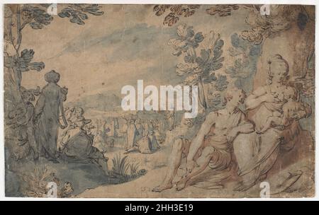 La prédication de Saint Jean le Baptiste ca.1601 Gerrit Pietersz.Sweelink.La prédication de Saint Jean-Baptiste.Gerrit Pietersz.Sweelink (Netherlandish, Amsterdam 1566–avant 1612 (?)).1601. Encre stylo et brune, pinceau et encre bleue et brune, lavages bleus et bruns, rehaussé de blanc (partiellement oxydé).Mises en plan Banque D'Images