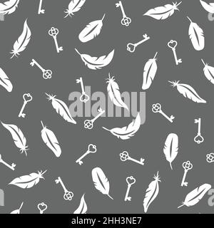 Motif plumes d'oiseau et imprimé touches vintage.Motif vectoriel sans couture avec touches et plumes. Illustration de Vecteur