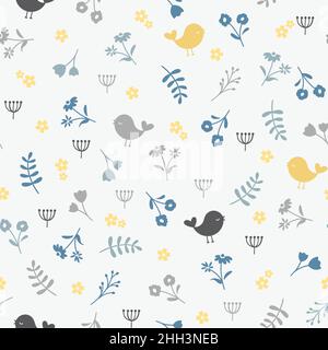 Motif oiseau et fleur coloré sans couture.Imprimé fleuri vectoriel. Illustration de Vecteur