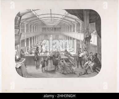 Intérieur de la maison d'impression lithographique de Lemercier ca.1846 Victor Adam un premier adaptateur de lithographie après son arrivée en France vers 1800, Joseph Lemercier a établi l'une des maisons d'imprimerie les plus connues du XIXe siècle.Sa société a produit une gamme de dessins, des objets commerciaux comme les calendriers et les annonces publicitaires aux œuvres d'art, et était connue pour avoir adopté des progrès technologiques comme la photographie et la production industrielle.Ce point de vue de l’atelier de Lemercier met en évidence son efficacité, puisque les lithographes travaillent dans des machines situées dans un hall bordé par le célèbre grand collecti de l’entreprise Banque D'Images
