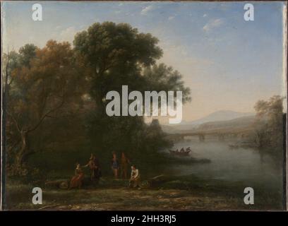 La Ford peut-être 1636 Claude Lorrain (Claude Gellée) Français cette photo est enregistrée avec précision dans le livre de Claude Liber Veritatis, le livre de dessins que le peintre a fait pour enregistrer ses compositions et pour se protéger contre les contreforts et les imitateurs.Au dos du dessin, Claude note que l'image a été faite pour Paris, mais que le client n'est pas nommé.Au XVIIIe siècle, cette peinture appartenait au Dr Richard Mead, le célèbre collectionneur de Londres.Puis, il a été appelé matin et a été jumelé avec un autre paysage Claude intitulé soir, qui n'avait pas été conçu comme son pendentif.La Ford. Banque D'Images