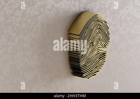 Belle empreinte d'or abstraite, debout sur un mur blanc, rendu 3D.Motif d'arrière-plan pour la conception. Banque D'Images