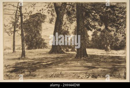 Greenwich Park 1859 James McNeill Whistler l'américain Whistler a voyagé le long de la Tamise pour trouver le sujet d'une pelouse ombragée à Greenwich, en visitant le parc avec son beau-frère de la station de ski Seymour Haden.Tous deux ont créé des imprimés qui montrent un retraité de la marine de l'hôpital Royal pour les marins tout proche, qui se détend sur l'herbe (Whister's intitulé 'Greenwich Pensioner' (17,3.27) et 'sub Tegmine' de Haden (Under the Canopy; 17,3.276).Le met a deux autres impressions de 'Greenwich Park' (83,1.22, 17,3.28).Greenwich Park 372779 Banque D'Images