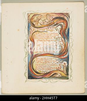 Chansons d'innocence et d'expérience: L'image Divine ca.1825 William Blake Britannique.Chansons d'innocence et d'expérience : l'image Divine.William Blake (Britannique, Londres 1757–1827 Londres). Env.1825. Gravure en relief imprimée à l'encre orange-marron et colorée à la main avec aquarelle et or.Imprime Banque D'Images