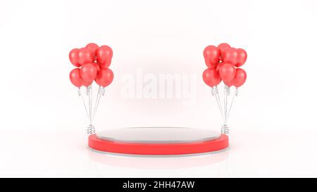 Joyeux Saint Valentin podium affiche la décoration avec des ballons, 3D rendu Banque D'Images