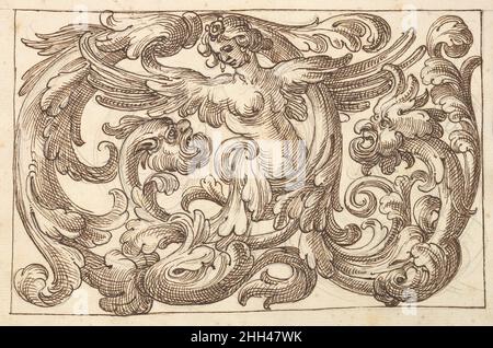 Panneau horizontal avec une figure féminine et deux créatures fantastiques entrelalées entre Acanthus Rinteaux 17th siècle (première moitié) Anonyme, Italien, Venetian, Italien 17th siècle.Conception de panneau horizontal avec une figure femelle et deux créatures fantastiques interpersontées entre Acanthus Rinteaux 410881 Banque D'Images