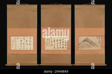 Montagne et calligraphie 18th–19th siècle Ike Taiga.Montagne et calligraphie.IKE Taiga (japonais, 1723–1776).Japon.18th–19th siècle.Les lames de l'album sont montées comme des rouleaux suspendus ; encre sur papier.Période Edo (1615–1868).Peintures Banque D'Images