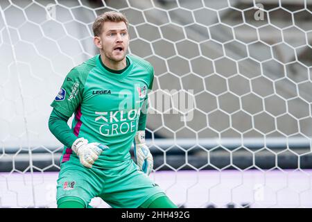 NIJMEGEN, PAYS-BAS - JANVIER 23 : gardien de but Mattijs Branderhorst de N.C.A. pendant le match néerlandais entre N.C.A. et Feyenoord à Goffertstadion le 23 janvier 2022 à Nijmegen, pays-Bas (photo de Broer van den Boom/Orange Pictures) Banque D'Images
