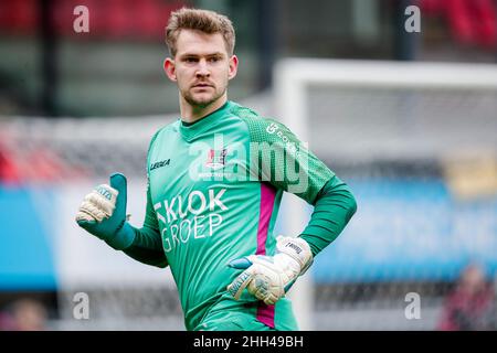 NIJMEGEN, PAYS-BAS - JANVIER 23 : gardien de but Mattijs Branderhorst de N.C.A. pendant le match néerlandais entre N.C.A. et Feyenoord à Goffertstadion le 23 janvier 2022 à Nijmegen, pays-Bas (photo de Broer van den Boom/Orange Pictures) Banque D'Images
