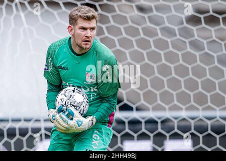 NIJMEGEN, PAYS-BAS - JANVIER 23 : gardien de but Mattijs Branderhorst de N.C.A. pendant le match néerlandais entre N.C.A. et Feyenoord à Goffertstadion le 23 janvier 2022 à Nijmegen, pays-Bas (photo de Broer van den Boom/Orange Pictures) Banque D'Images