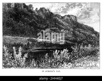 Illustration en noir et blanc; Symond' Yat sur la rivière Wye au 19th siècle Banque D'Images