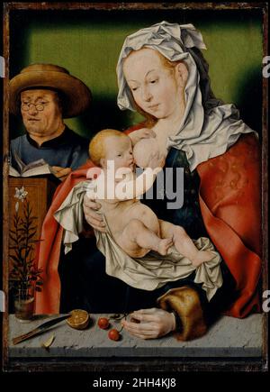 La Sainte famille ca.1525 atelier de Joos van Cleve Netherlandish la popularité des compositions de la Sainte famille de Joos van Cleve a donné un élan à la production en masse de peintures sur ce thème; le présent exemple est celui d'un artiste dans l'atelier de Joos.Il a transféré la conception originale en dénonçant, mais était clairement moins habile à la manipulation et à l'exécution que le maître.La Sainte famille 436797 Banque D'Images