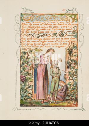 Chansons d'innocence et d'expérience: Infirmières Song ca.1825 William Blake Britannique.Chansons d'innocence et d'expérience : chant des infirmières.William Blake (Britannique, Londres 1757–1827 Londres). Env.1825. Gravure en relief imprimée à l'encre orange-marron et colorée à la main avec aquarelle et or.Imprime Banque D'Images