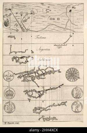 Fodina argentea Sahlensis – Une mine d'argent à Sala - II (Aubry de la Mottraye's 'Travels à travers l'Europe, l'Asie et dans une partie de l'Afrique...,' Londres, 1724, vol. II, pl.33, non2) 1723–24 William Hogarth le Britannique Hogarth a fait cet imprimé au début de sa carrière pour illustrer un livre de voyage de l'auteur français Aubry de la Mottraye.Il comprend des vues en coupe et des cartes d'une mine d'argent à Sala, ainsi que des images de quatre pièces d'argent.Fodina argentea Sahlensis – Une mine d'argent à Sala - II (Aubry de la Mottraye's 'Travels à travers l'Europe, l'Asie et dans une partie de l'Afrique...,' Londres, 1724, vol. II, pl.33 Banque D'Images