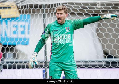 NIJMEGEN, PAYS-BAS - JANVIER 23 : le gardien de but Mattijs Branderhorst de N.C.A. criant pendant le match hollandais entre N.E.C. et Feyenoord à Goffertstadion le 23 janvier 2022 à Nimègue, pays-Bas (photo de Broer van den Boom/Orange Pictures) Banque D'Images
