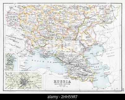 1890s carte de l'atlas historique de l'ancienne Russie du Sud, URSS pré-soviétique.Pour l'histoire russe, les événements actuels en Ukraine et la Crimée russe, la Russie en Europe Banque D'Images