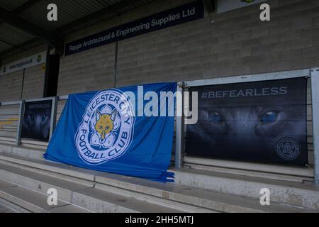 Burton, Royaume-Uni.23rd janvier 2022.Burton, Angleterre, 23rd janvier 20 Leicester City marque des drapeaux à l'intérieur du stade avant le match WSL entre Leicester City et Aston Villa au stade Pirelli Gareth Evans/SPP crédit: SPP Sport Press photo./Alamy Live News Banque D'Images