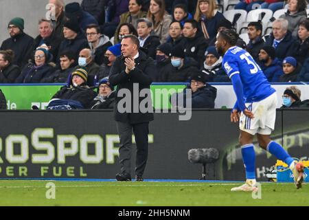 Brendan Rogers, directeur de Leicester City, applaudit son côté dans , le 1/23/2022.(Photo de Craig Thomas/News Images/Sipa USA) Banque D'Images