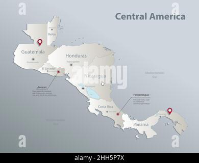 Carte de l'Amérique centrale, sépare les États avec des noms, carte bleue blanche papier 3D vecteur Illustration de Vecteur