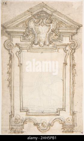 Design pour un cadre ou Epitaph (recto); Caryatide supportant un cadre (verso) 1652–1725 attribué à Giovanni Battista Foggini Italien.Design pour un cadre ou Epitaph (recto) ; Caryatide supportant un cadre (verso).Attribué à Giovanni Battista Foggini (italien, Florence 1652–1725 Florence).1652–1725.Stylo et encre marron clair, brosse et lavage brun sur des traces de craie noire (recto) ; craie noire (verso) Banque D'Images