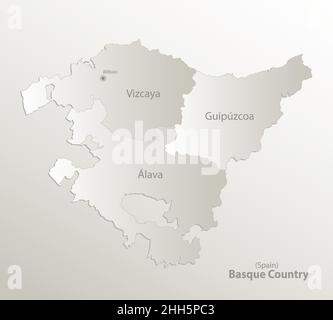 Carte du pays basque, division administrative, sépare les provinces et les noms région individuelle, papier cartable 3D vecteur naturel Illustration de Vecteur