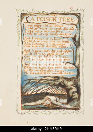 Chansons d'innocence et d'expérience: Un arbre de poison ca.1825 William Blake Britannique.Chansons d'innocence et d'expérience : un arbre de poison.William Blake (Britannique, Londres 1757–1827 Londres). Env.1825. Gravure en relief imprimée à l'encre orange-marron et colorée à la main avec aquarelle et or.Imprime Banque D'Images