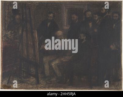 Studio de Manet dans les Batignolles 1870 Henri Fantin-Latour Français ce dessin représente le cercle d'amis et de compagnons praticiens de l'impressionnisme de Fantin-Latour.L'artiste l'a fait comme une étude préparatoire pour un tableau exposé au salon de Paris de 1870.Édouard Manet est assis avant son chevalet.Il est entouré d'autres artistes, critiques et écrivains du groupe Batignolles, nommés d'après le quartier de Paris où ils se sont souvent réunis pour discuter d'idées.Parmi les artistes Auguste Renoir, Jean-Frédéric Bazille et Claude Monet, sculpteur et journaliste Zacharie Astruc, écrivain Émile Zola, et Banque D'Images