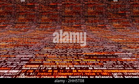 Écran futuriste de programmation de code informatique avec lignes colorées sur fond noir.Animation.Défilement dans le programme de code, cintrage digita Banque D'Images