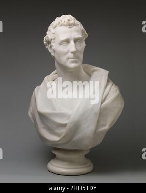 Arthur Wellesley, 1st duc de Wellington (1769–1852) 1823 Sir Francis Chantrey Wellington a mené les forces britanniques à la victoire sur Napoléon dans la bataille de Waterloo.Bien que ce portrait idéalisé soit sculpté dans le mode classique (all'antica), avec le cou ciselé et les yeux vides, la fierté de l'affichage du profil dramatique du héros militaire sonne également une note clairement romantique.Ce buste, le premier exemple en marbre, a été sculpté pour le comte de Liverpool.Chantrey a ensuite produit des versions pour le duc lui-même, le roi et beaucoup d'autres.Écoutez des experts illuminer l'histoire de cette œuvre Écoutez ou Banque D'Images