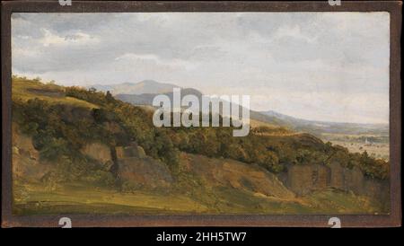 Paysage allemand avec vue vers une large vallée ca.1829–30 Fritz Petzholdt Danois de tous les disciples de Christoffer Wilhelm Eckersberg (1783–1853), père fondateur de l'âge d'or de la peinture danoise, seul Petzholdt s'est consacré exclusivement au paysage.Bien que l'emplacement précis de cette petite vue n'ait pas été déterminé, elle a évidemment été peinte en Allemagne, où l'artiste a esquissé en 1829 et de nouveau l'année suivante.Paysage allemand avec vue vers une large vallée.Fritz Petzholdt (danois, Copenhague 1805–1838 Patras). Env.1829–30.Huile sur papier, posée sur toile.PA Banque D'Images