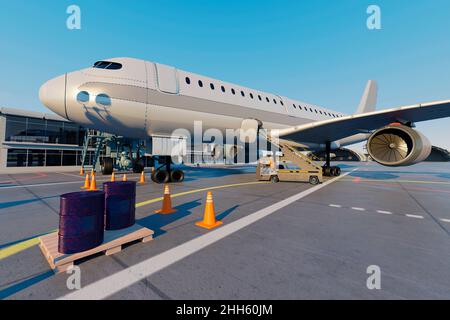 Rendu tridimensionnel d'un avion en attente à l'aéroport Banque D'Images