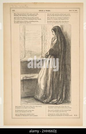 Comte Burckhardt (du « une fois par semaine », le 27 septembre 1862) le 27 septembre 1862 après James McNeill Whistler American en 1862, Whistler a conçu quatre gravures de bois pour le périodique de Londres « une fois par semaine ».Beaucoup de ses amis de pré-Raphaelite illustraient des poèmes et de courtes histoires en ce moment et la décennie s'est avérée être le début d'une nouvelle floraison de l'illustration britannique.Fondé en 1859, 'une fois par semaine' a soutenu le mouvement et a été connu comme un 'journal des jeunes hommes.'L'image de Whister répond à la ballade 'Burckhardt von Keller' qui raconte un décompte ensorcelé puis consommé par un M. Banque D'Images