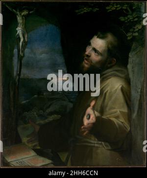 Saint François ca.1600–1604 Federico Barocci Italien cette toile est conçue comme une méditation sur Saint François d'Assise (1181/82–1226), qui est montré dans une grotte sur le Mont la Verna, où il a reçu le stigmata (dépeint comme des clous saillants, conformément aux premières sources franciscaines).Figure clé de l'histoire de la peinture italienne, Barocci était proche de l'ordre des Capuchins, et cette œuvre profondément sentie devait être destinée à un frère ou un partisan de l'ordre franciscain.Barocci était un peintre lent et méticuleux.Son travail, avec son raffinement compositionnel, son humanité chaleureuse et son expression profonde Banque D'Images