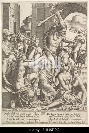 ENVY ou avarice à droite étant conduit du temple des Muses par Hercules qui élève un club, les muses regardant du côté gauche 1530–60 Maître de la Die italienne.ENVY ou avarice à droite étant conduit du temple des Muses par Hercules qui élève un club, les muses regardant de la gauche 396170 Banque D'Images