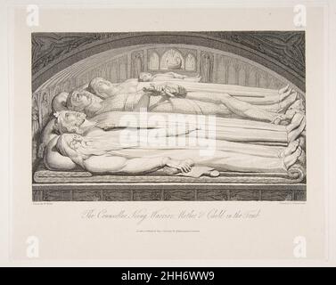 Le conseiller, Roi, guerrier, mère et enfant dans la tombe, de 'la tombe', un poème de Robert Blair le 1 mars 1813 après William Blake British.Le conseiller, Roi, guerrier, mère et enfant dans la tombe, de 'la tombe,' un poème de Robert Blair 383670 artiste: Luigi Schiavonetti, Italien, Bassano del Grappa 1765?1810 Londres, artiste: D'après William Blake, Britannique, Londres 1757?1827 Londres, Editeur: Rudolph Ackermann, Londres,Le conseiller, Roi, guerrier, mère et enfant dans la tombe, de la tombe, un poème de Robert Blair, 1 mars 1813, gravure, plaque: 5 5/8 x 8 15/16 po.(14,3 x 22,7 cm) Banque D'Images