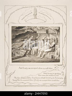 Les Messagers racontent à Job ses malheurs 1825–26 William Blake British.Les Messagers disent le travail de ses malheurs 383460 artiste: William Blake, British, London 1757?1827 London, Éditeur: Publié par William Blake, British, London 1757?1827 London 3 Fountain court, Strand, les Messagers disent le travail de ses malheurs, d'après les illustrations du Livre du travail, 1825?26, gravure, plaque:8 7/16 x 6 5/8 po(21,4 x 16,8 cm) feuille : 16 1/8 x 10 15/16 po.(41 x 27,8 cm).Metropolitan Museum of Art, New York.Don de Edward Bement, 1917 (17.17.1?4) Banque D'Images