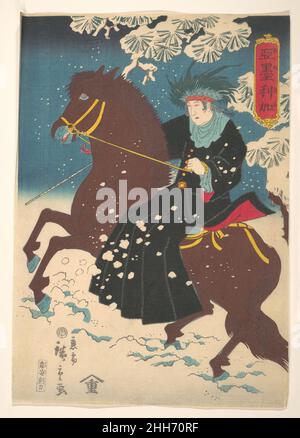 "Amérique": Une femme amérindienne à cheval dans la neige 1860 Utagawa Hiroshige II Japonais à Yokohama imprimés, créés pour commémorer l'arrivée des étrangers au Japon au milieu de 1850s, les Américains ont généralement été visualisés de deux façons différentes:Soit dans des représentations fantaisistes des Amérindiens, comme on le voit ici, soit en tant qu'aristocrates blancs élégamment garés.De tels stéréotypes ont été créés lorsque les artistes, dépourvus d'expérience directe des étrangers, se sont appuyés sur l'information visuelle par des sources peu fiables comme les dessins animés de journaux et d'autres éphémères imprimés.« Amérique » : une femme amérindienne sur H Banque D'Images